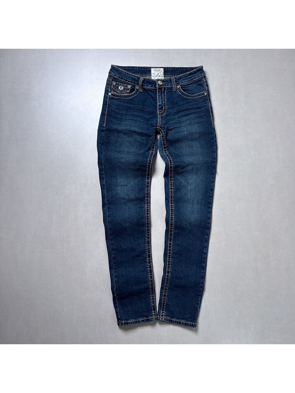 Y2K L.A. Idol USA Dark Wash Flap Pocket Rhinestone Jeans 9